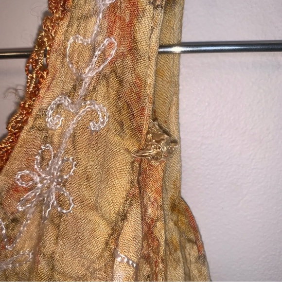 Bohemian Lace Accent Women's Tank Top Orange Tan - Picture 9 of 10